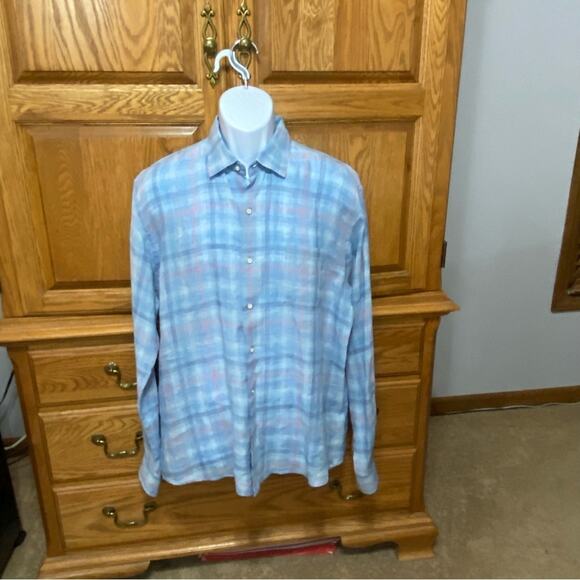 Peter Millar Summer Sky Crystal Beach Linen Sport Shirt Button Down Mens Large - Picture 16 of 16